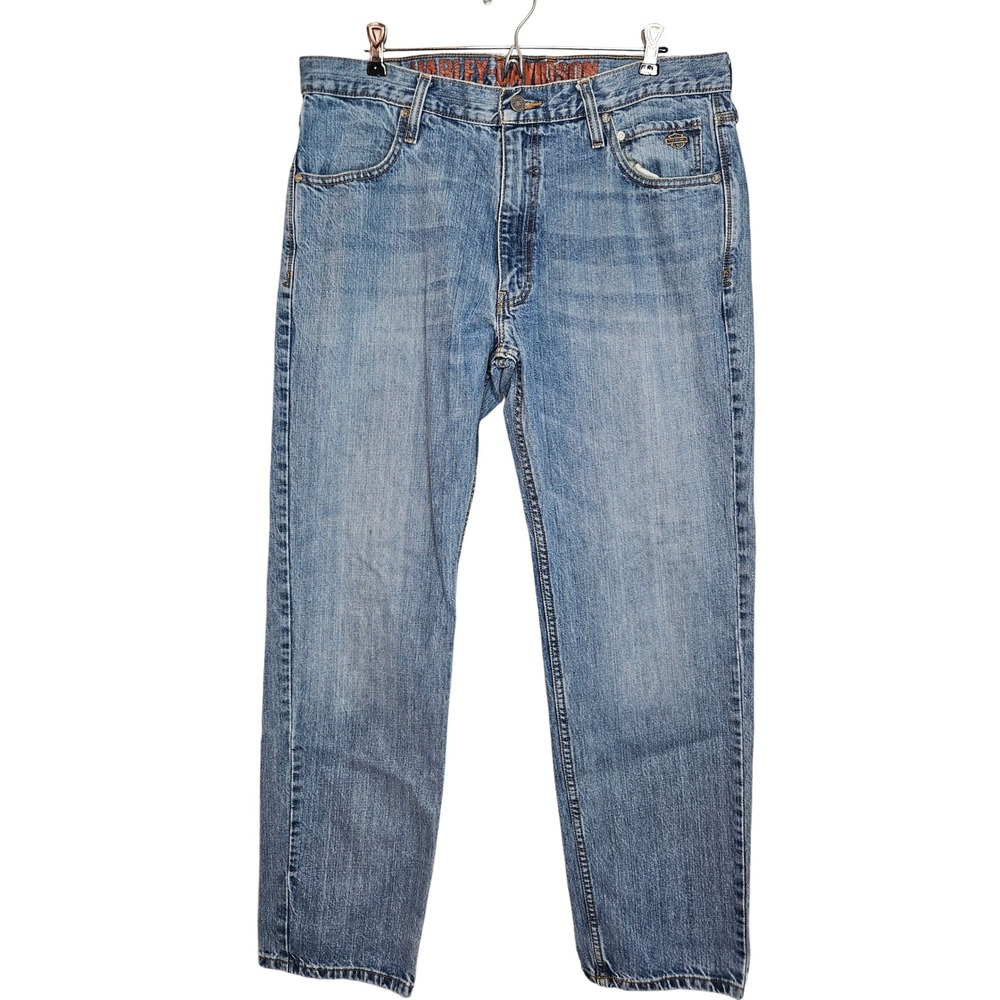 Harley-Davidson Mens Light Wash Straight Leg Denim Jeans Blue 36x31 Biker Riding
